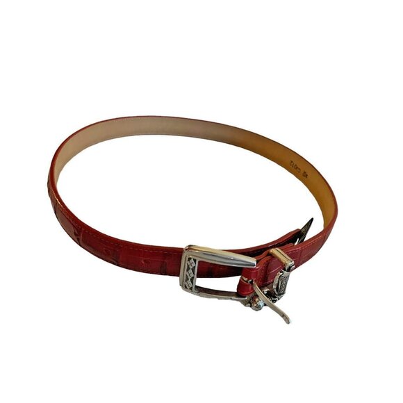 Brighton Golf Charm Croc Embossed Red LEATHER Belt Medium 30 Excellent - Picture 5 of 6